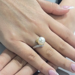 Δαχτυλίδι λευκόχρυσο Κ18 με μαργαριτάρι Akoya - M306633