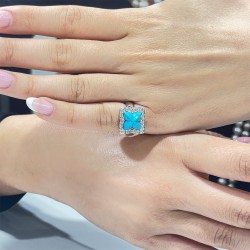 Δαχτυλίδι Κ18 Λευκόχρυσο με Turquoise και Διαμάντια - M306754