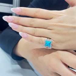 Δαχτυλίδι Κ18 Λευκόχρυσο με Turquoise και Διαμάντια - M306754
