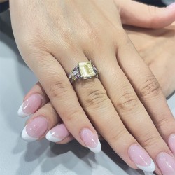 Δαχτυλίδι Κ18 λευκόχρυσο με Lemon Quartz, ζαφείρια και διαμάντια - M309458