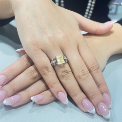 Δαχτυλίδι Κ18 λευκόχρυσο με Lemon Quartz, ζαφείρια και διαμάντια - M309458