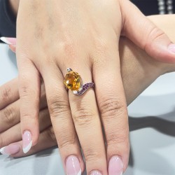 Δαχτυλίδι Κ18 λευκόχρυσο με Citrine, ζαφείρια και διαμάντια - M309459