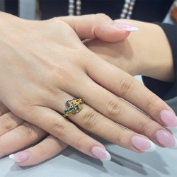 Δαχτυλίδι Κ18 λευκόχρυσο με πολύχρωμα ζαφείρια - M309462