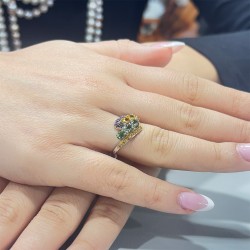 Δαχτυλίδι Κ18 λευκόχρυσο με πολύχρωμα ζαφείρια - M309462