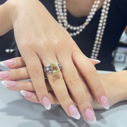 Δαχτυλίδι Κ18 λευκόχρυσο με Lemon Quartz, ζαφείρια και διαμάντια - M309472