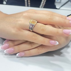 Δαχτυλίδι Κ18 λευκόχρυσο με Lemon Quartz, ζαφείρια και διαμάντια - M309472