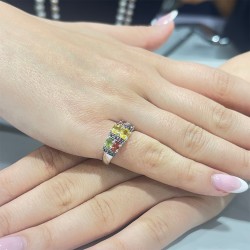 Δαχτυλίδι Κ18 λευκόχρυσο με πολύχρωμα ζαφείρια - M309474