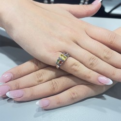 Δαχτυλίδι Κ18 λευκόχρυσο με πολύχρωμα ζαφείρια - M309474