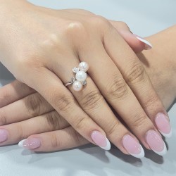 Δαχτυλίδι λευκόχρυσο Κ18 με μαργαριτάρια Akoya - M317299