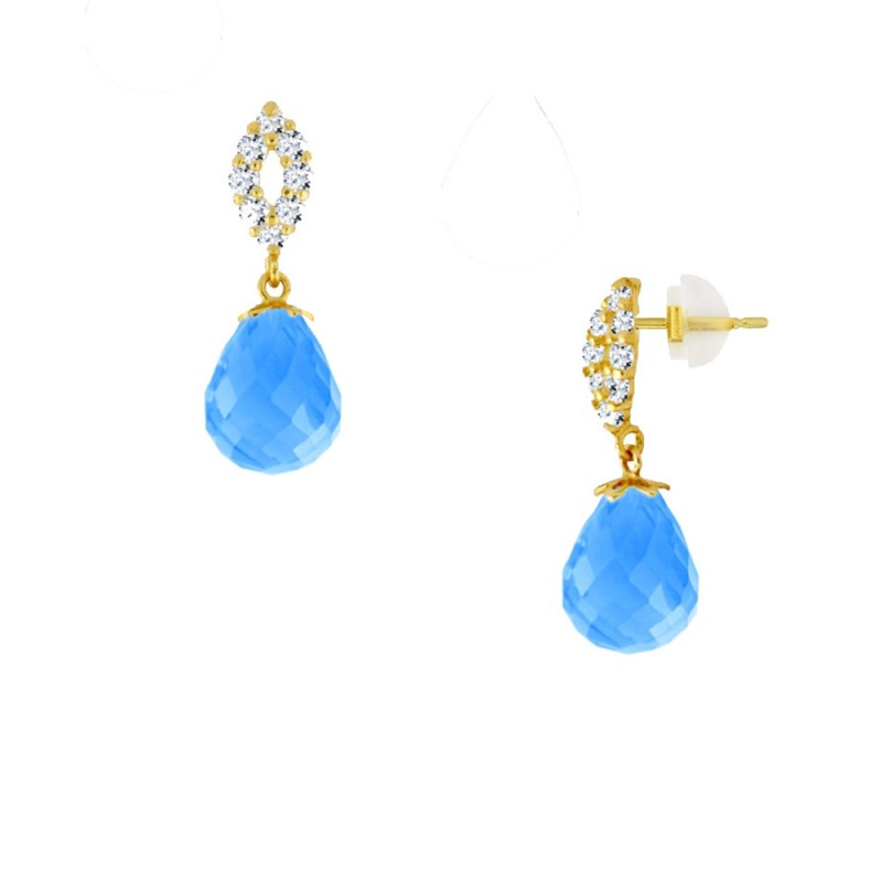 Σκουλαρίκια σε Κ14 χρυσή βάση με Blue Topaz και ζιργκόν - L123444BT