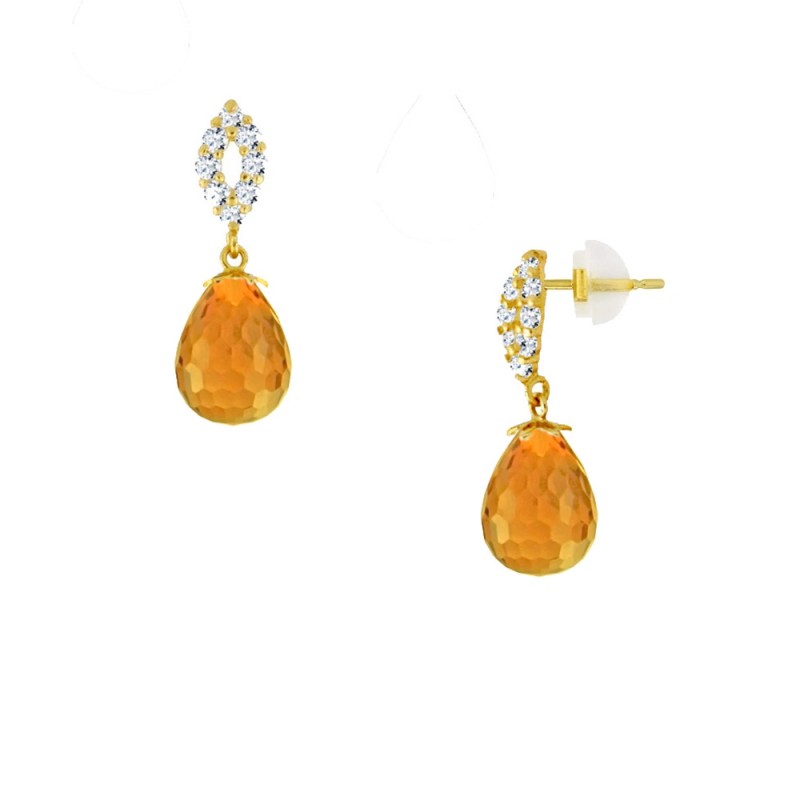 Σκουλαρίκια σε Κ14 χρυσή βάση με Citrine και ζιργκόν - L123444C