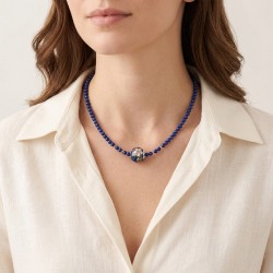 Κολιέ με Κ14 χρυσό κούμπωμα, lapis και μενταγιόν cloisonne - F1252282