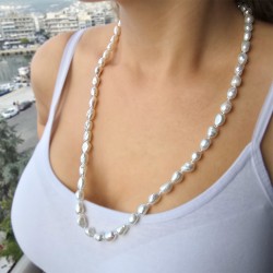 Σετ κολιέ & σκουλαρίκια με λευκά μαργαριτάρια και βάση από ατσάλι - S1252289