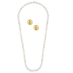 Σετ κολιέ & σκουλαρίκια με λευκά μαργαριτάρια και βάση από ατσάλι - S1252289