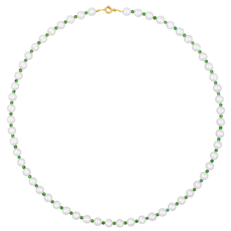 Κολιέ με Κ14 χρυσό κούμπωμα, λευκά μαργαριτάρια και πράσινα agate - F1252298