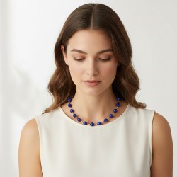 Κολιέ με Κ18 χρυσά στοιχεία και λάπις λάζουλι - F126848