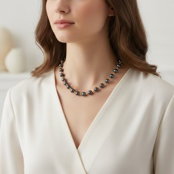 Κολιέ με Κ18 χρυσά στοιχεία και μαύρα μαργαριτάρια - F126850