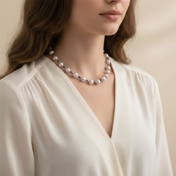 Κολιέ με Κ14 χρυσά στοιχεία, γκρι μαργαριτάρια και μπλε ζαφείρια - F126852