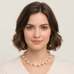 Κολιέ με Κ14 χρυσά στοιχεία, λευκά μαργαριτάρια και κίτρινα ζαφείρια - F126854