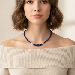 Κολιέ με Κ18 χρυσά στοιχεία και λάπις λάζουλι - F126865