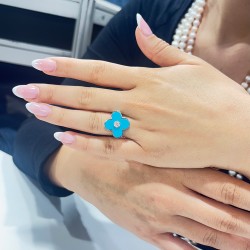 Δαχτυλίδι Κ18 Λευκόχρυσο με Turquoise και Διαμάντια - M306753