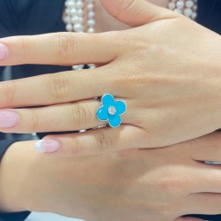 Δαχτυλίδι Κ18 Λευκόχρυσο με Turquoise και Διαμάντια - M306753