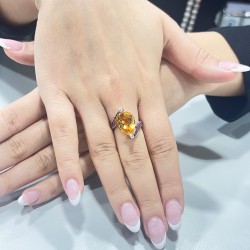 Δαχτυλίδι Κ18 λευκόχρυσο με Citrine, ζαφείρια και διαμάντια - M309459