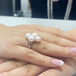 Δαχτυλίδι λευκόχρυσο Κ14 με πολύχρωμα μαργαριτάρια Fresh Water - M316946M