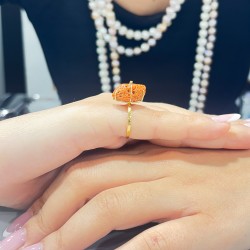 Δαχτυλίδι Κ18 χρυσό με Coral και Διαμάντι - M317641