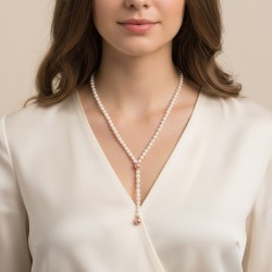 Κολιέ με Κ14 χρυσά στοιχεία και λευκά και σομόν μαργαριτάρια - M122720S