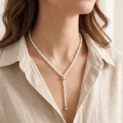 Κολιέ με Κ14 χρυσά στοιχεία και λευκά και γκρι μαργαριτάρια - M122720G