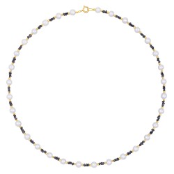Κολιέ με Κ14 χρυσά στοιχεία, λευκά μαργαριτάρια και ρινίσματα μαύρων διαμαντιών - F1252280