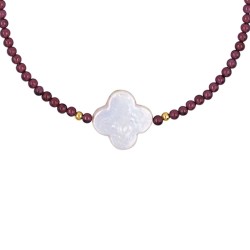 Βραχιόλι με Κ14 χρυσά στοιχεία, γρανάδα και λευκό Biwa μαργαριτάρι - B1252281