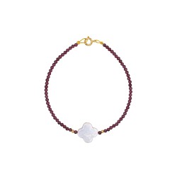 Βραχιόλι με Κ14 χρυσά στοιχεία, γρανάδα και λευκό Biwa μαργαριτάρι - B1252281