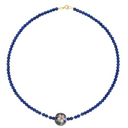 Κολιέ με Κ14 χρυσό κούμπωμα, lapis και μενταγιόν cloisonne - F1252282