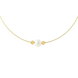 Κολιέ με Κ14 χρυσά στοιχεία και λευκό μαργαριτάρι - F1252283
