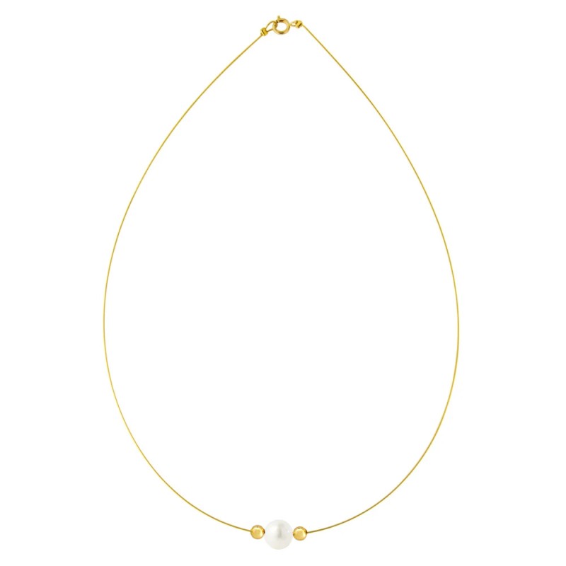 Κολιέ με Κ14 χρυσά στοιχεία και λευκό μαργαριτάρι - F1252283