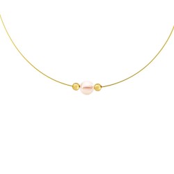 Κολιέ με Κ14 χρυσά στοιχεία και σομόν μαργαριτάρι - F1252283S