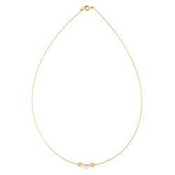 Κολιέ με Κ14 χρυσά στοιχεία και σομόν μαργαριτάρι - F1252283S