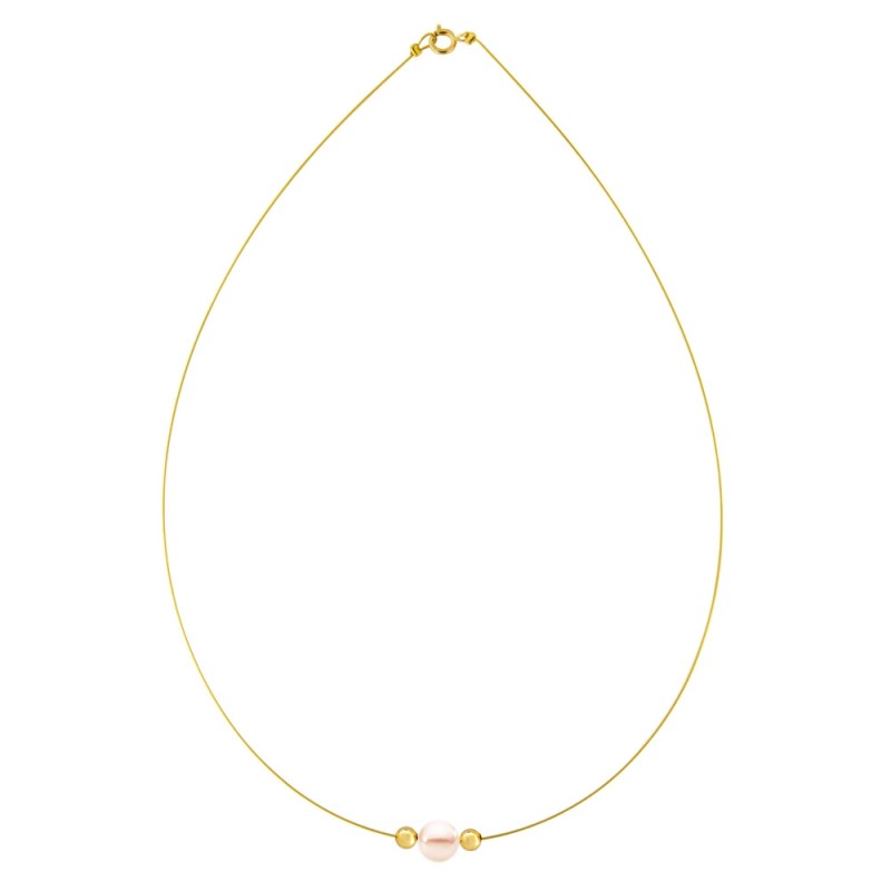 Κολιέ με Κ14 χρυσά στοιχεία και σομόν μαργαριτάρι - F1252283S