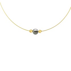Κολιέ με Κ14 χρυσά στοιχεία και μαύρο μαργαριτάρι - F1252283B
