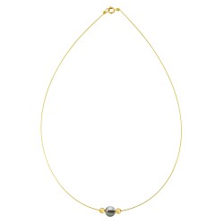 Κολιέ με Κ14 χρυσά στοιχεία και μαύρο μαργαριτάρι - F1252283B