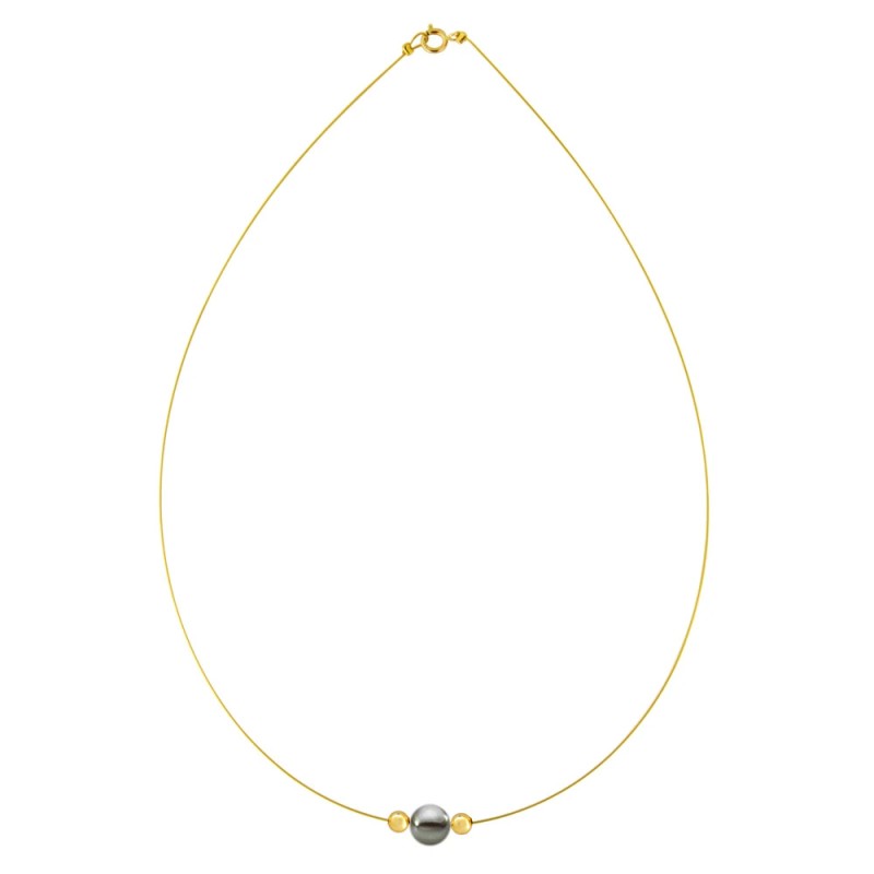 Κολιέ με Κ14 χρυσά στοιχεία και μαύρο μαργαριτάρι - F1252283B