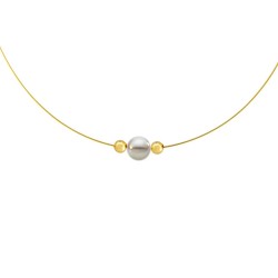 Κολιέ με Κ14 χρυσά στοιχεία και γκρι μαργαριτάρι - F1252283G