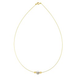 Κολιέ με Κ14 χρυσά στοιχεία και γκρι μαργαριτάρι - F1252283G