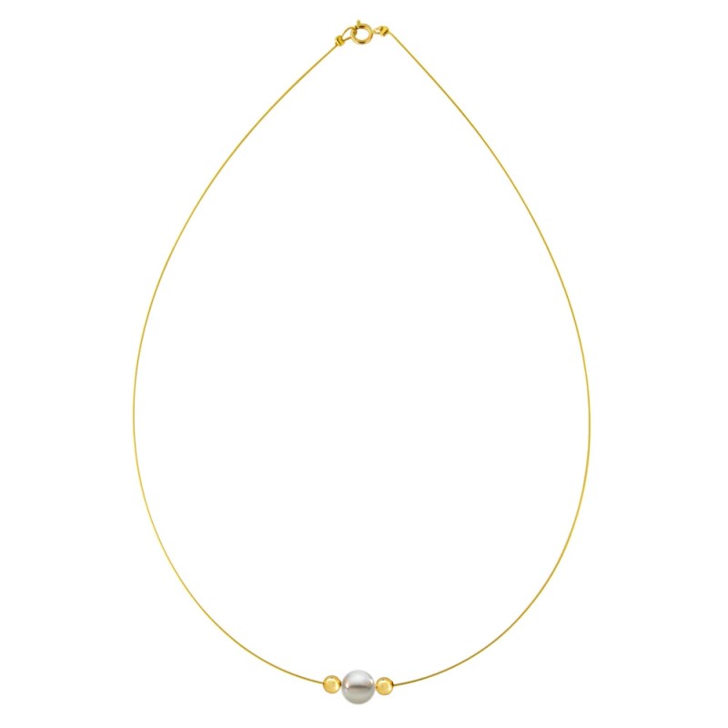 Κολιέ με Κ14 χρυσά στοιχεία και γκρι μαργαριτάρι - F1252283G