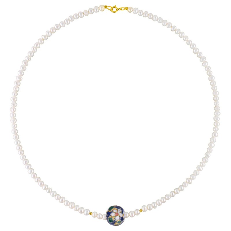 Κολιέ με Κ14 χρυσά στοιχεία και μενταγιόν cloisonne - F1252284