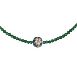 Κολιέ με 925 ασημένιο επιχρυσωμένο κούμπωμα, μαλαχίτη και μενταγιόν cloisonne - F1252285
