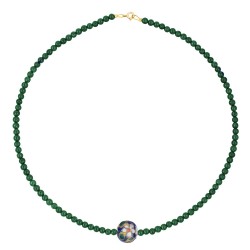 Κολιέ με 925 ασημένιο επιχρυσωμένο κούμπωμα, μαλαχίτη και μενταγιόν cloisonne - F1252285