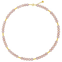 Κολιέ με Κ18 χρυσά στοιχεία και σομόν μαργαριτάρια - F126241